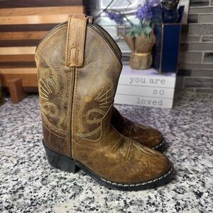 Red Ranch | Toddler Boy Brown Leather Kids Cowboy Boots Size 9
